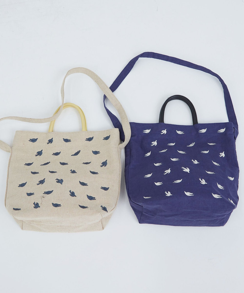 ADIEU TRISTESSE 【2way】トリ刺繍バッグ ベージュ