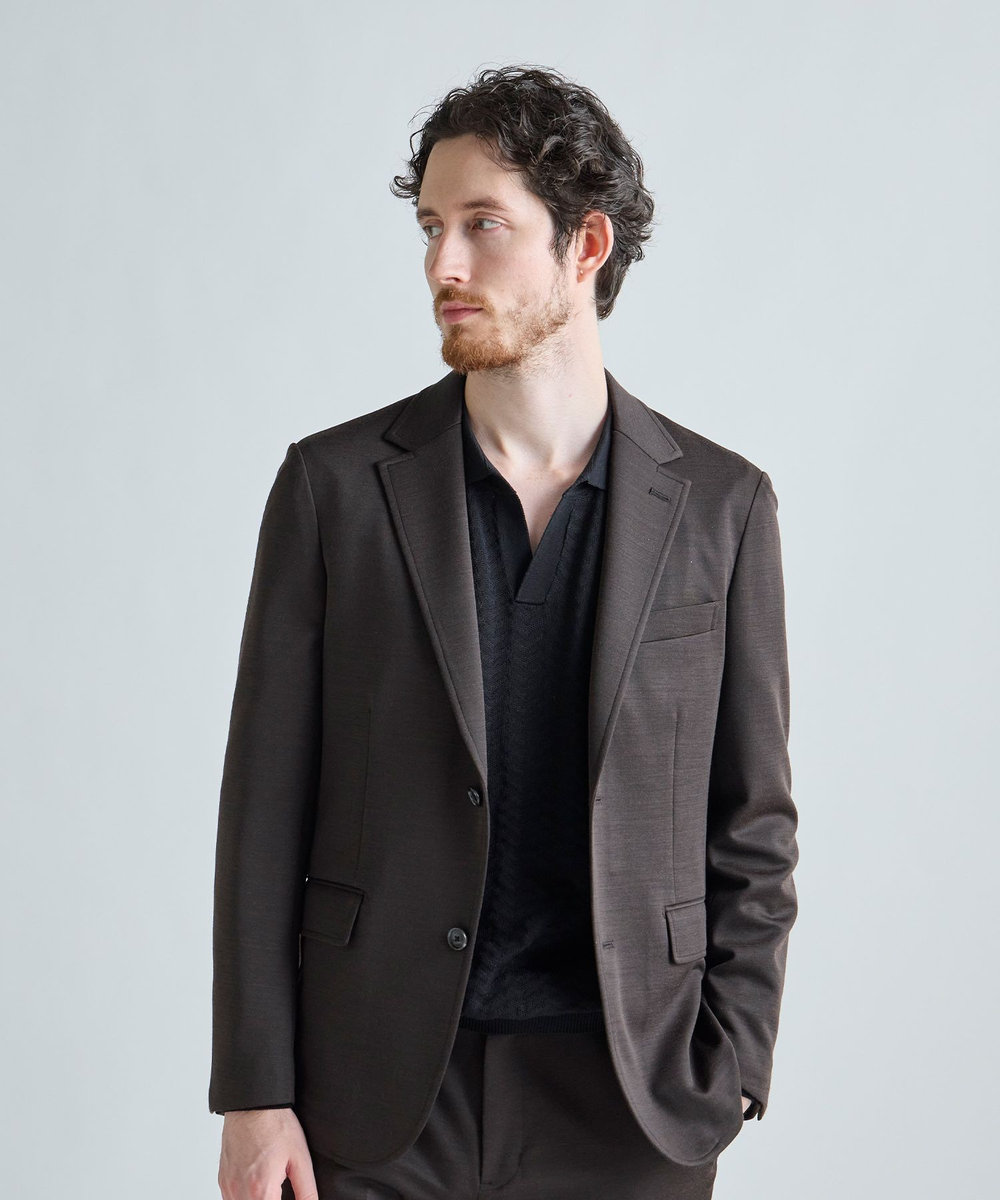 MEN'S BIGI 《別注》COLE HAAN 14G変形ヘリンボンジャカードニットスキッパーポロ ブラック