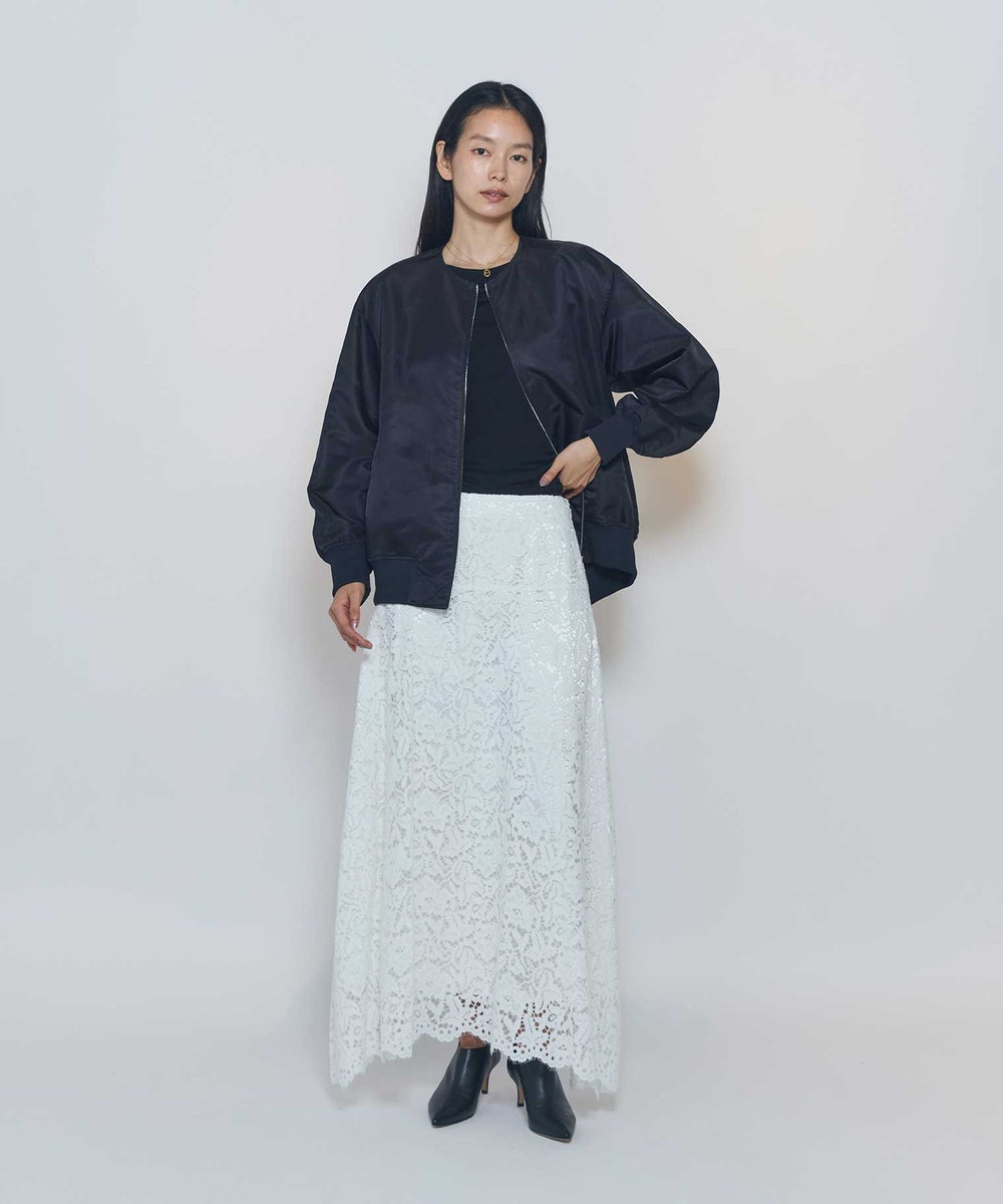 1er Arrondissement フラワーラッセルレースフレアスカート ホワイト
