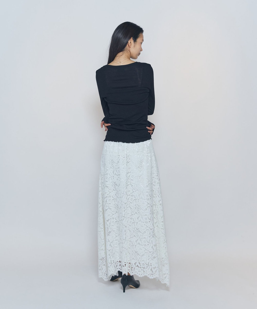 1er Arrondissement フラワーラッセルレースフレアスカート ホワイト