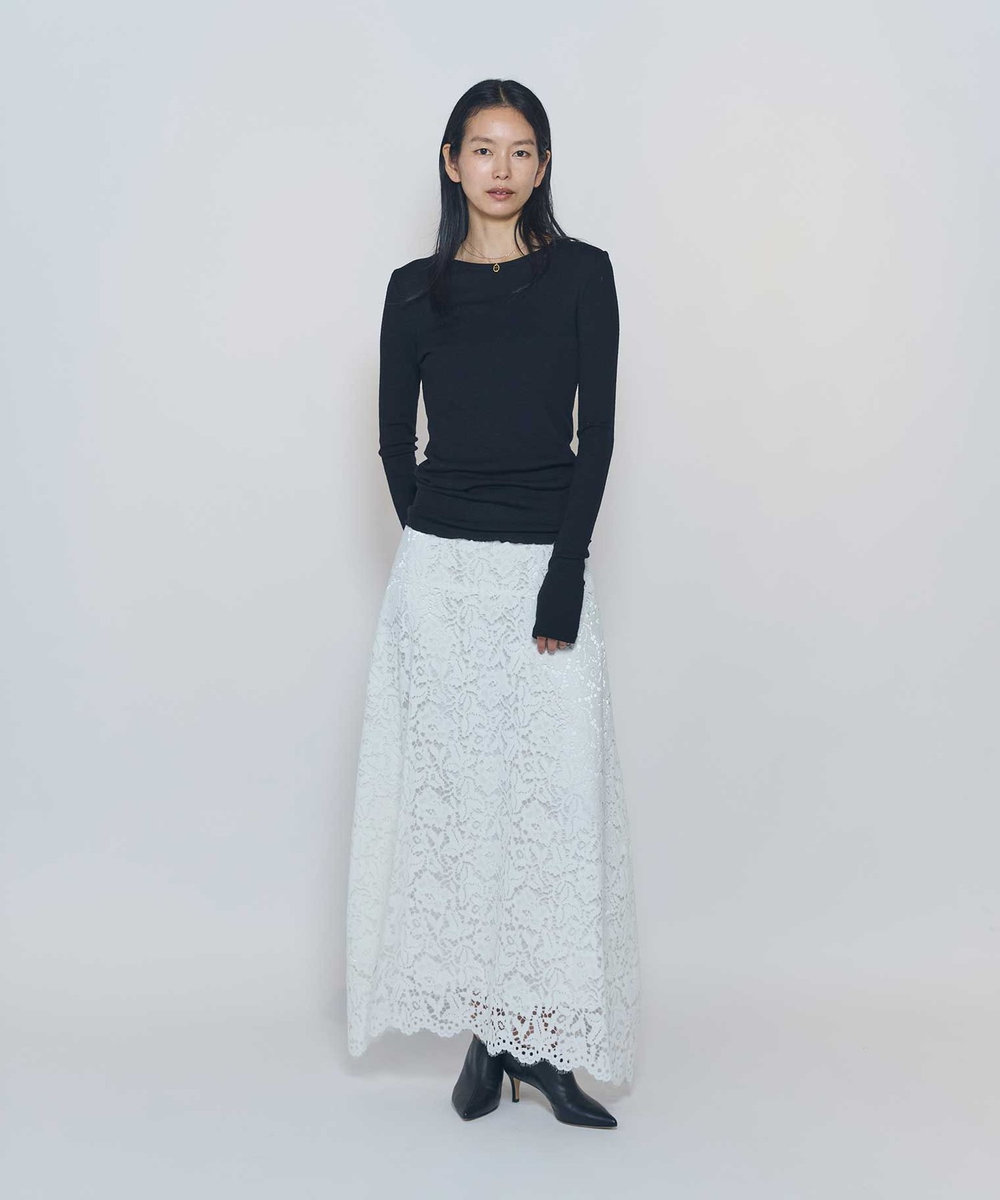 1er Arrondissement フラワーラッセルレースフレアスカート ホワイト