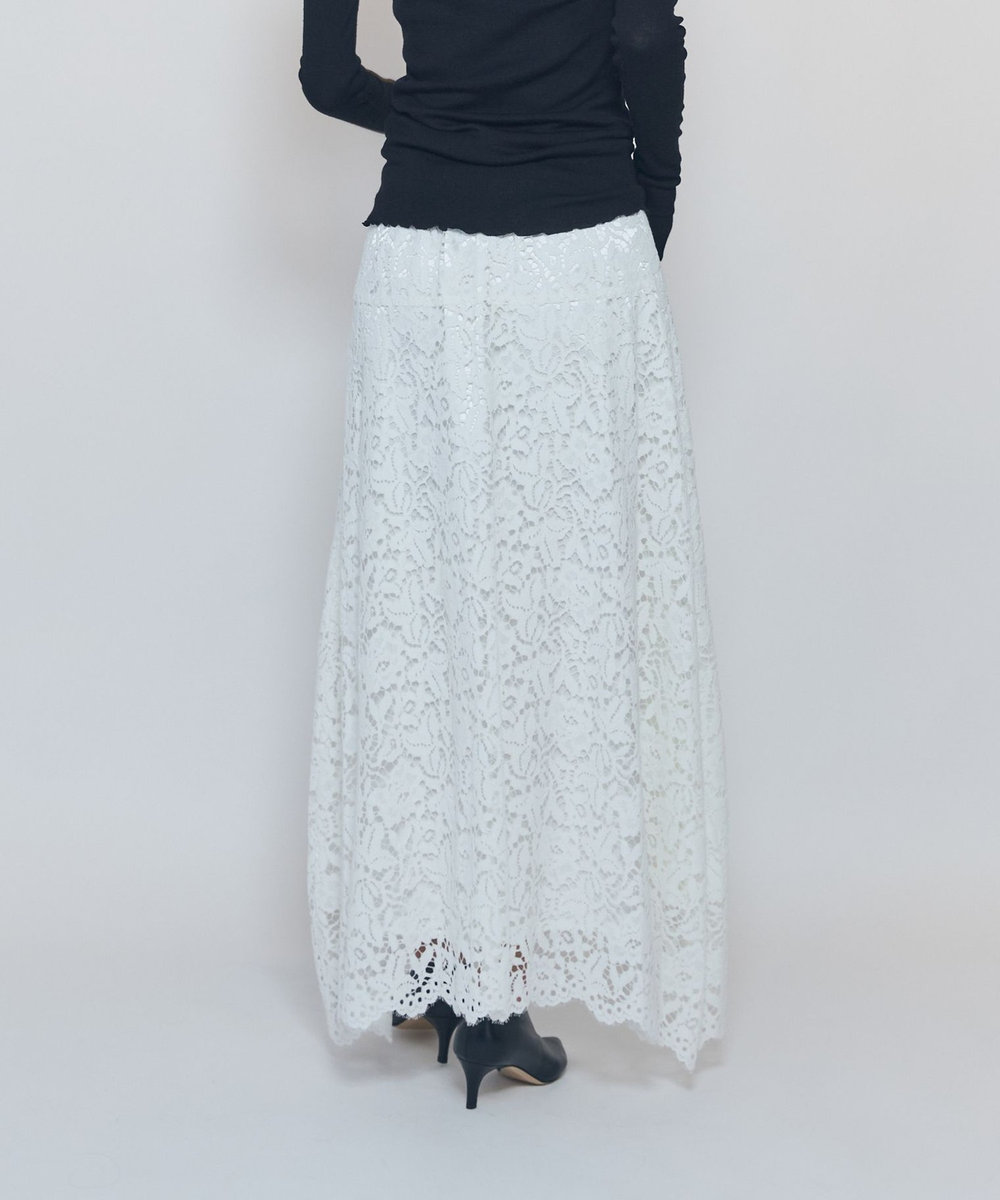 1er Arrondissement フラワーラッセルレースフレアスカート ホワイト