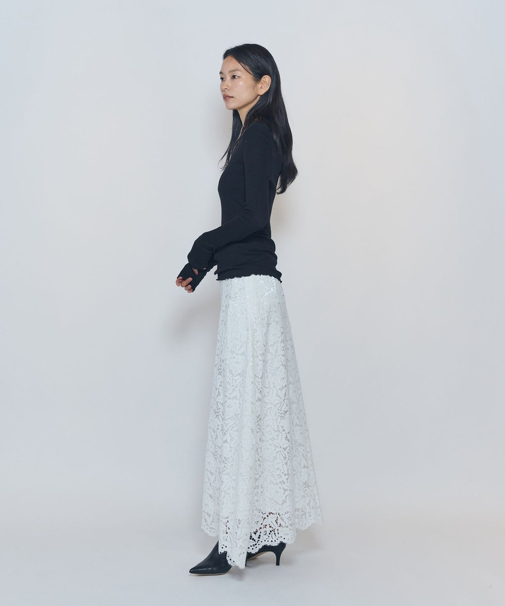 1er Arrondissement フラワーラッセルレースフレアスカート ホワイト