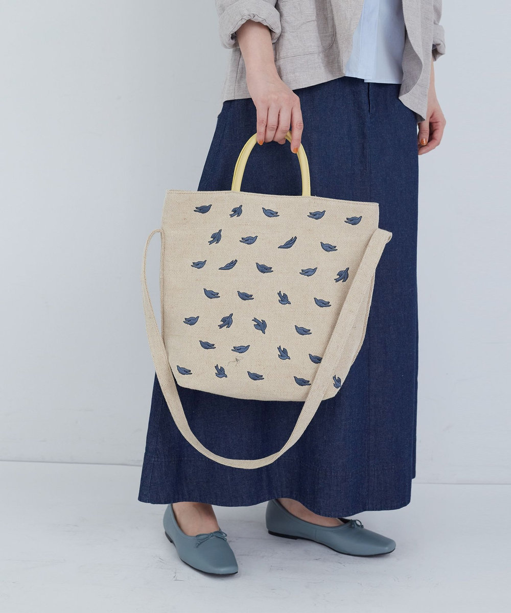 ADIEU TRISTESSE 【2way】トリ刺繍バッグ ベージュ