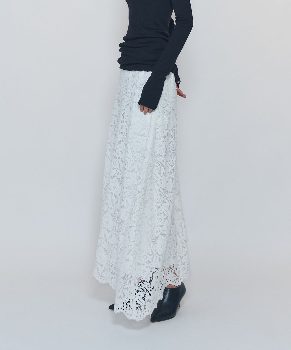 1er Arrondissement フラワーラッセルレースフレアスカート ホワイト