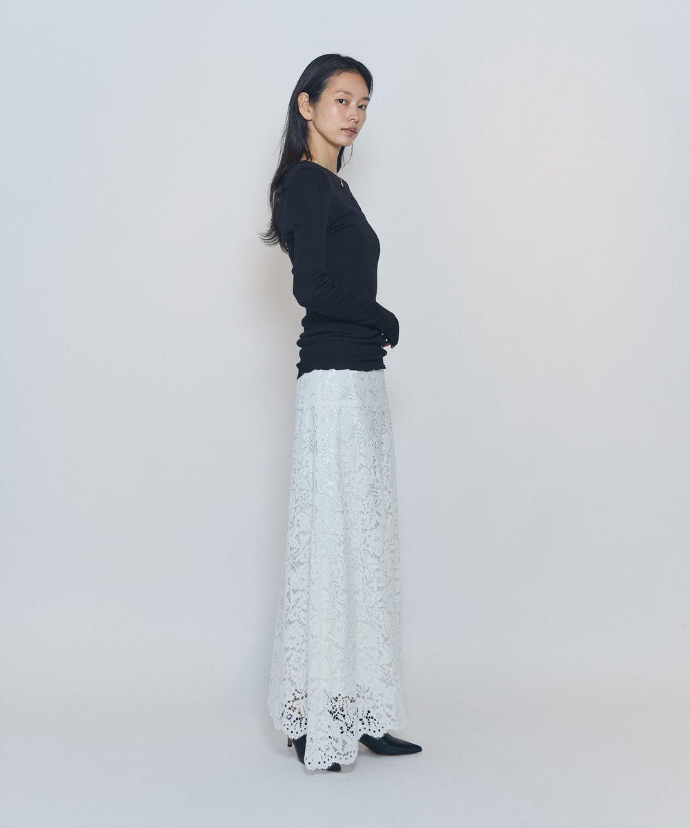1er Arrondissement フラワーラッセルレースフレアスカート ホワイト