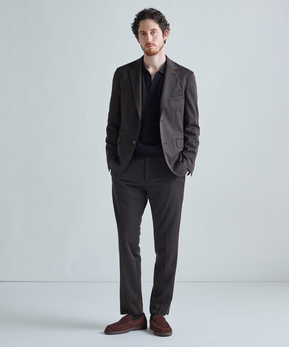 MEN'S BIGI 《別注》COLE HAAN 14G変形ヘリンボンジャカードニットスキッパーポロ ブラック