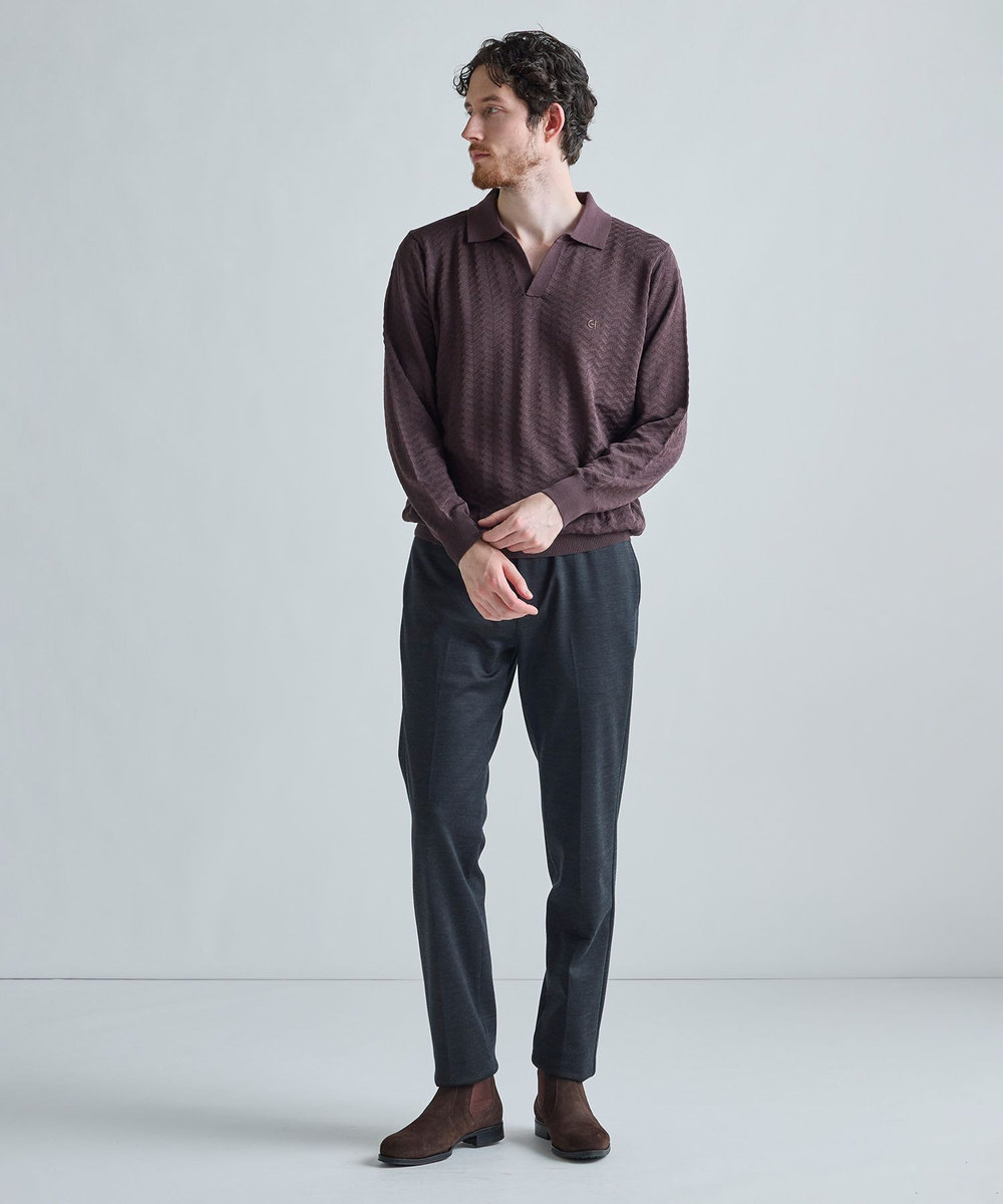 MEN'S BIGI 《別注》COLE HAAN 14G変形ヘリンボンジャカードニットスキッパーポロ ブラウン