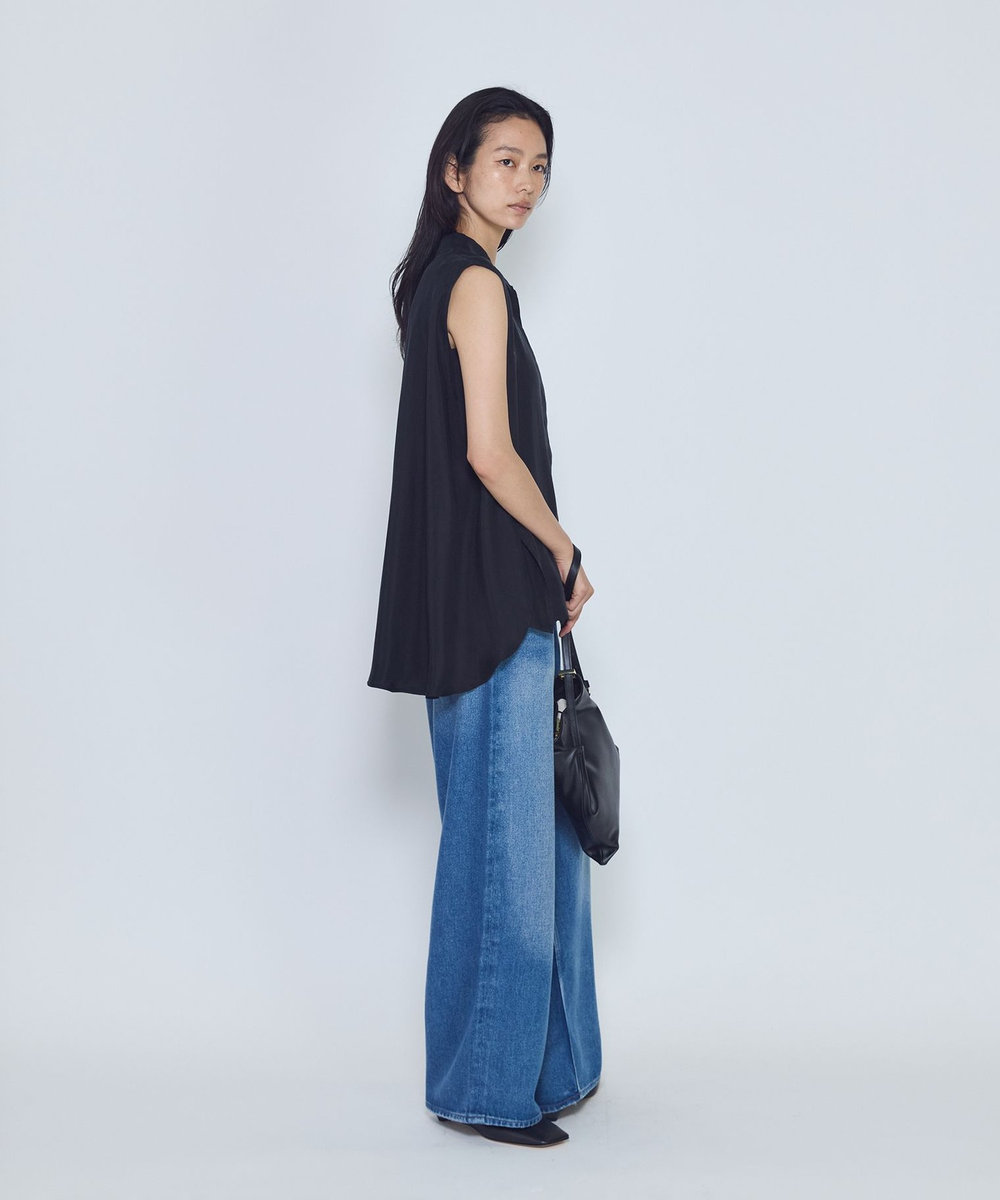1er Arrondissement キュプラフィブリルフレンチスリーブシャツ ブラック