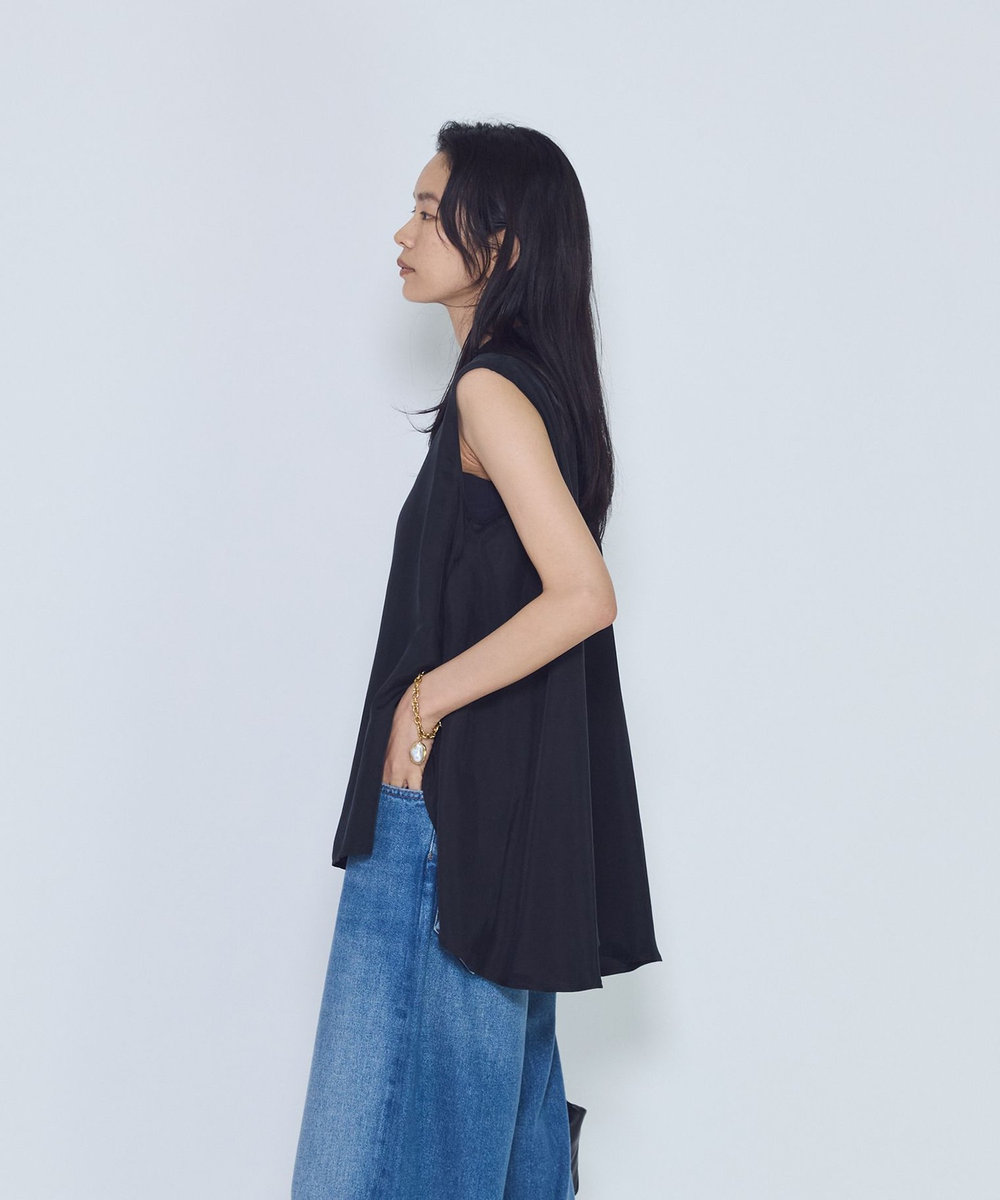 1er Arrondissement キュプラフィブリルフレンチスリーブシャツ ブラック