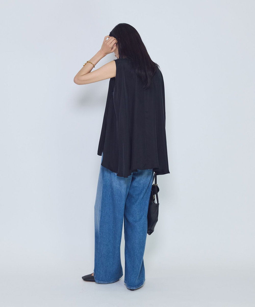 1er Arrondissement キュプラフィブリルフレンチスリーブシャツ ブラック