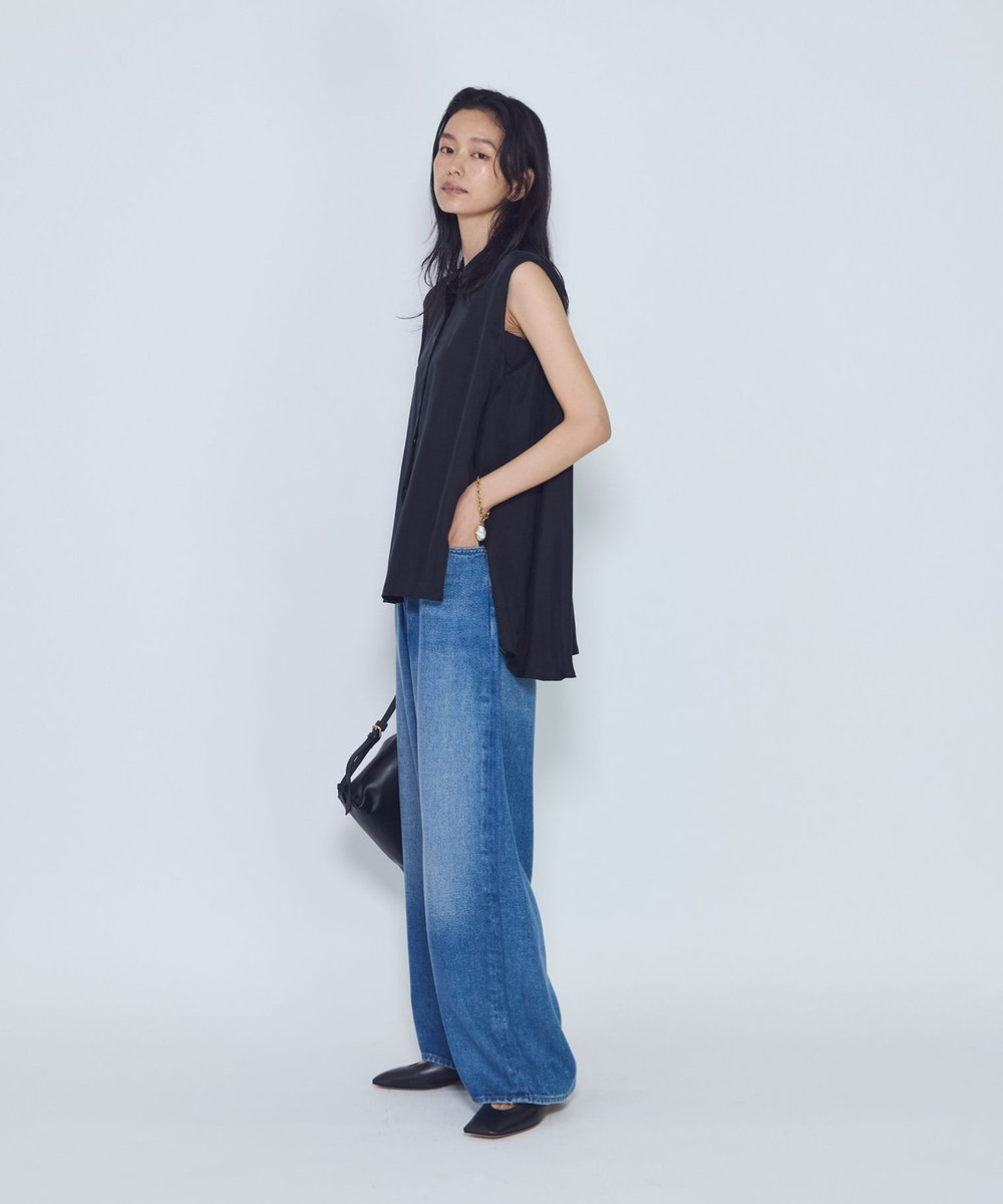 1er Arrondissement キュプラフィブリルフレンチスリーブシャツ ブラック