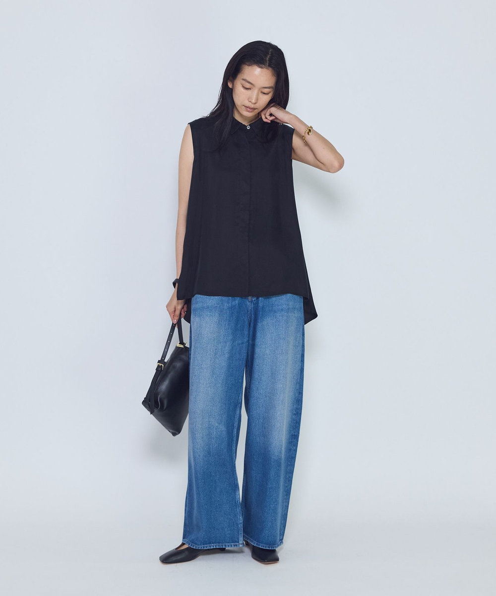 1er Arrondissement キュプラフィブリルフレンチスリーブシャツ ブラック