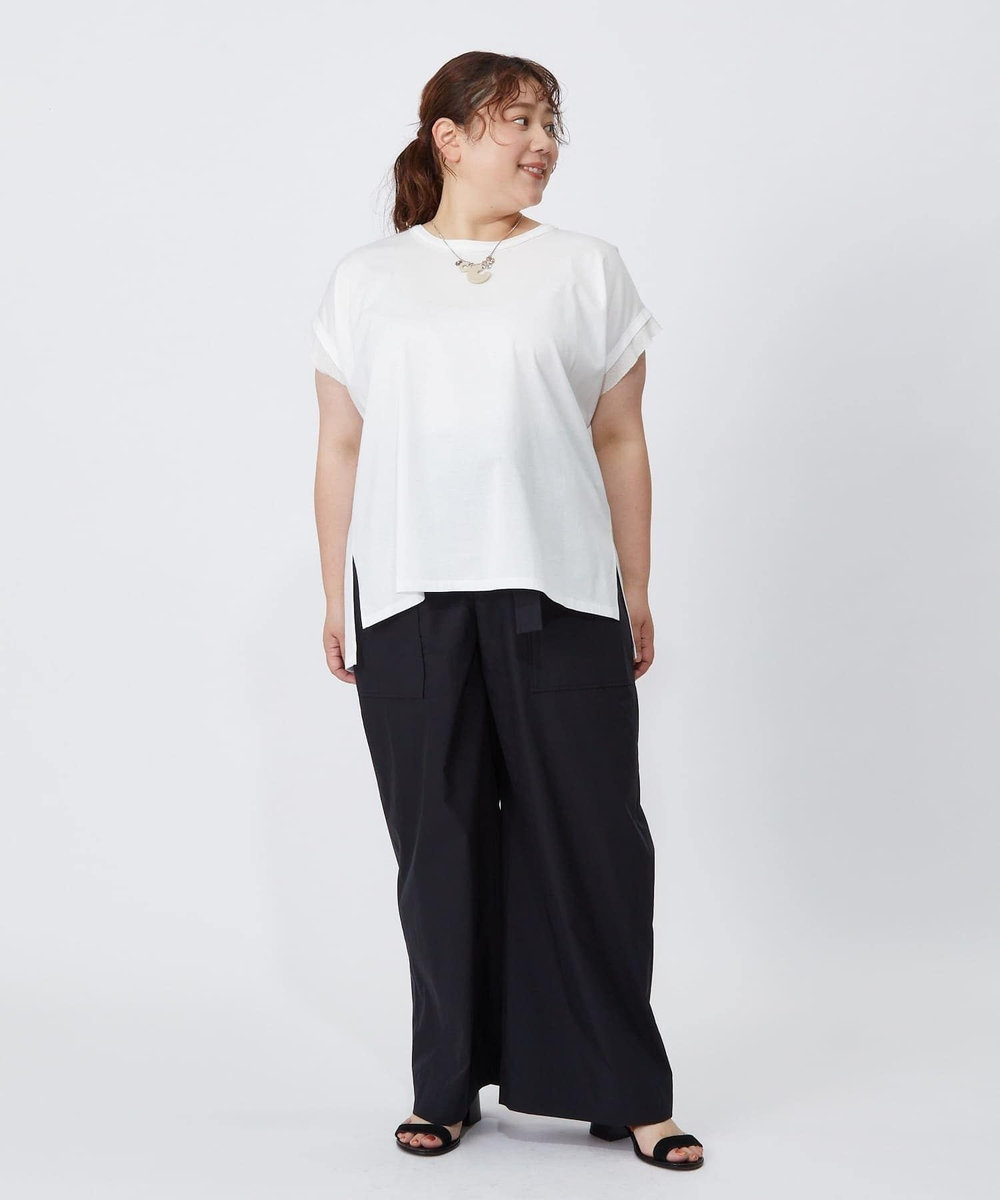 MOGA Lサイズ（大きいサイズ） 【大きいサイズ】60/2天竺メッシュレイヤードクルーネックTシャツ オフホワイト