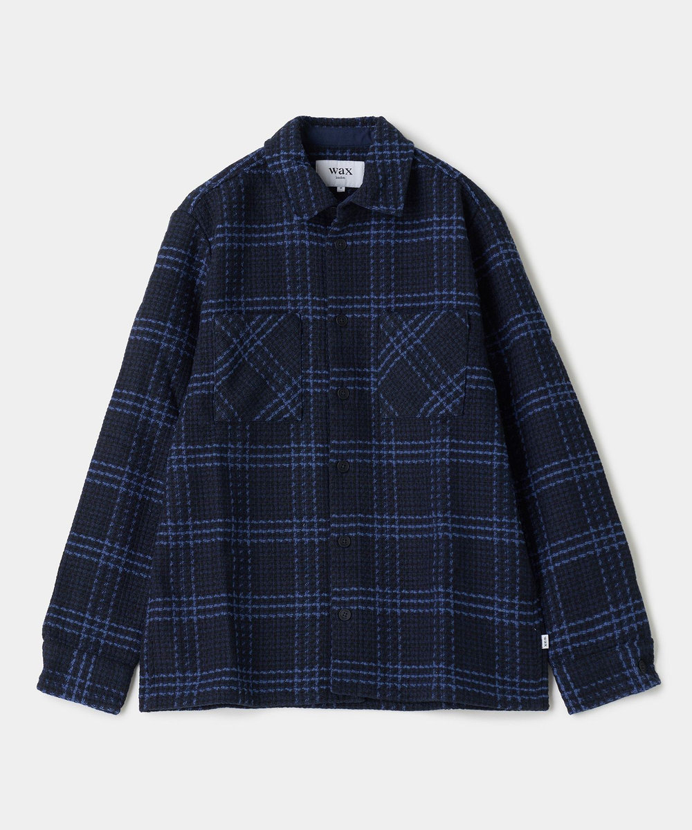 MEN'S BIGI wax london Whiting Navy And Blue Skate Check Overshirt ネイビー