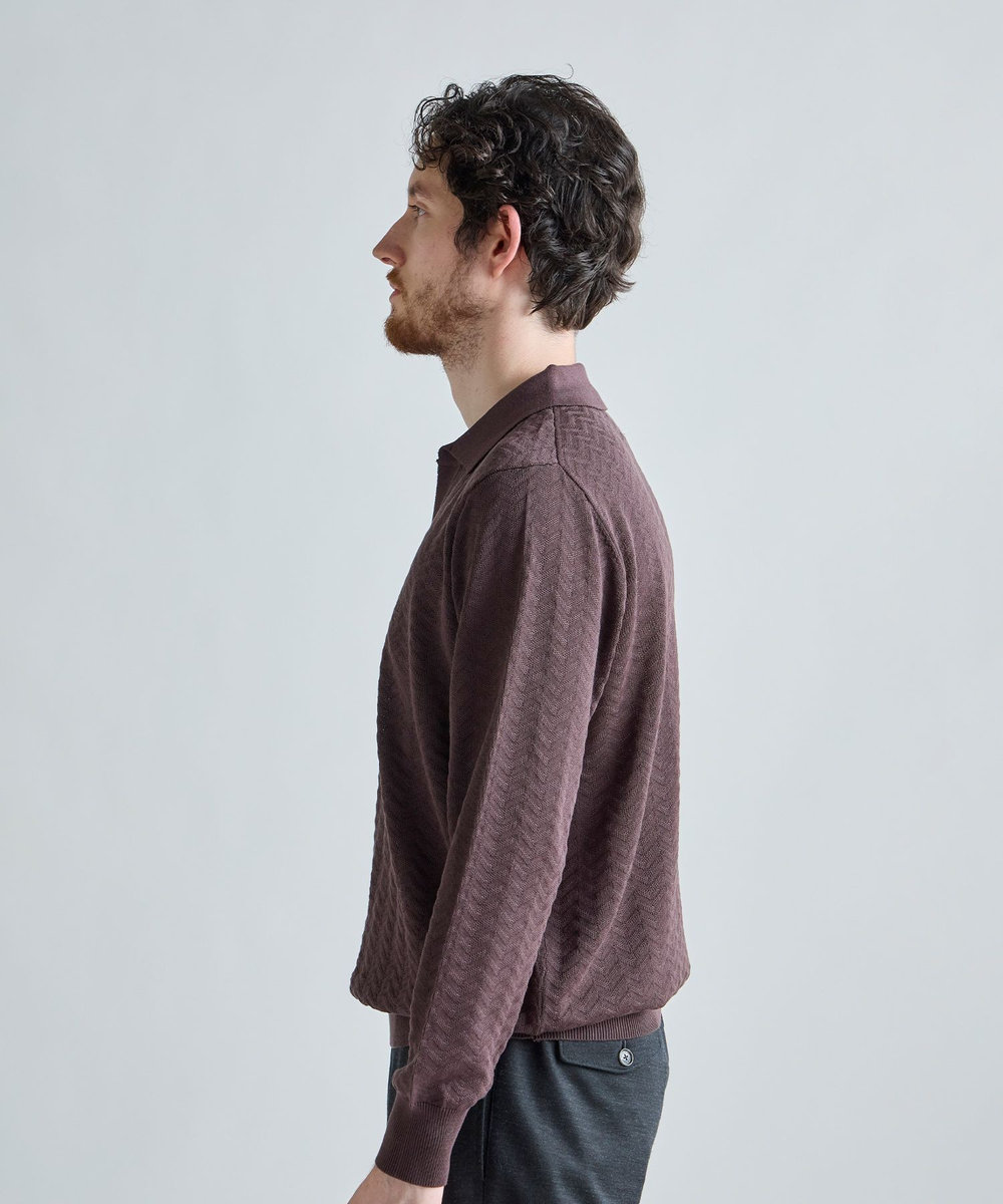 MEN'S BIGI 《別注》COLE HAAN 14G変形ヘリンボンジャカードニットスキッパーポロ ブラウン