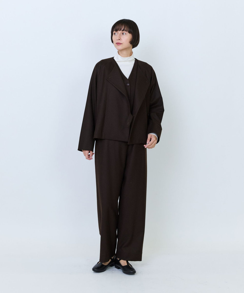 LOISIR ウールフラノベルテッドジャケット ブラウン