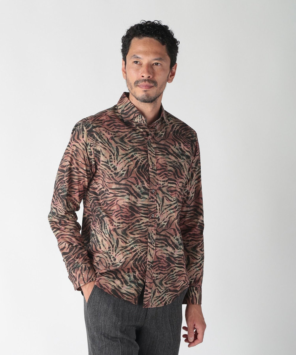 MEN'S BIGI エスニックLibertyプリントシャツ ブラウン