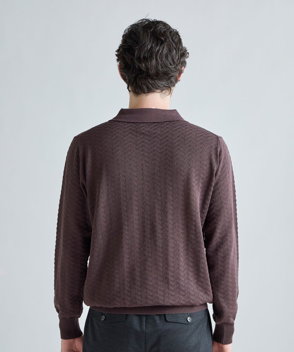 MEN'S BIGI 《別注》COLE HAAN 14G変形ヘリンボンジャカードニットスキッパーポロ ブラウン