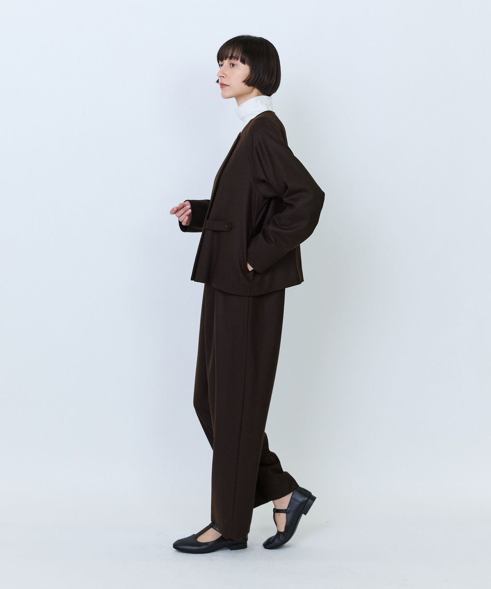 LOISIR ウールフラノベルテッドジャケット ブラウン