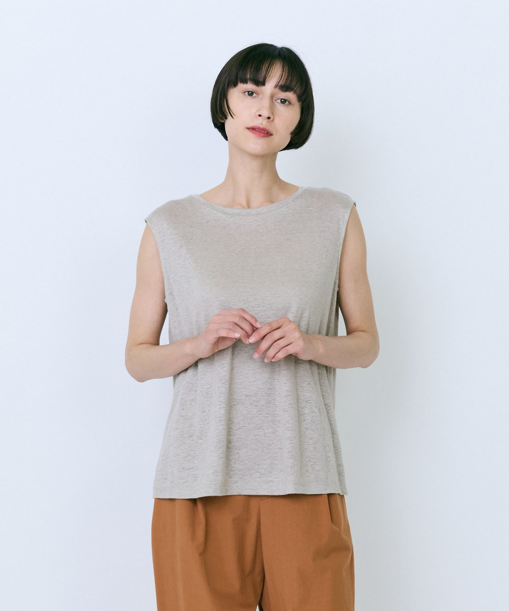 LOISIR リネン天竺スリーブレストップス キナリ