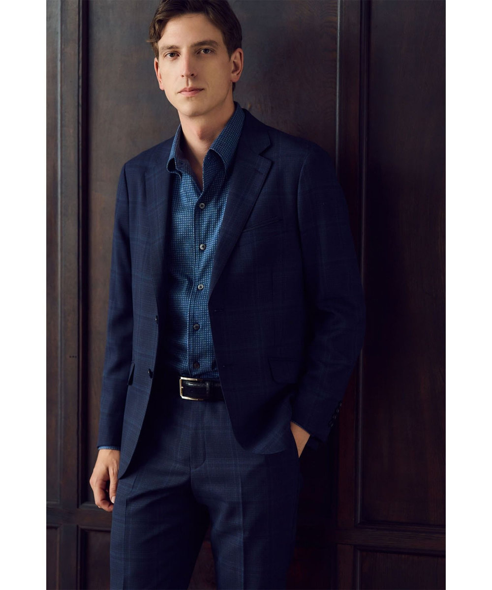 MEN'S BIGI 【ACTIVE TAILOR】ホップサックチェックジャケット ネイビー
