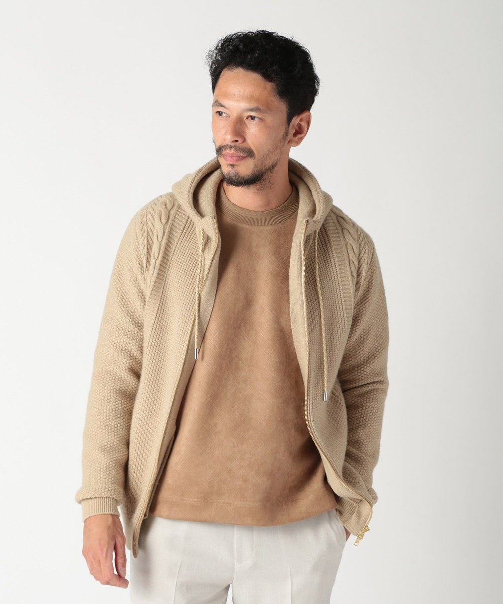 MEN'S BIGI ケーブルニットパーカー ベージュ