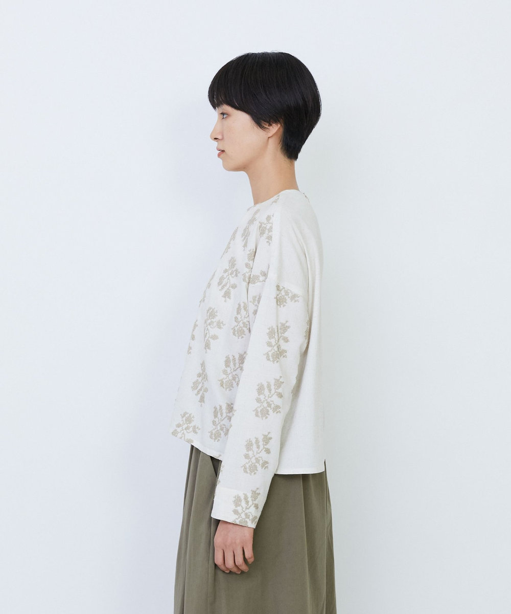 LOISIR オリジナル柄刺繍ボクシーブラウス キナリ