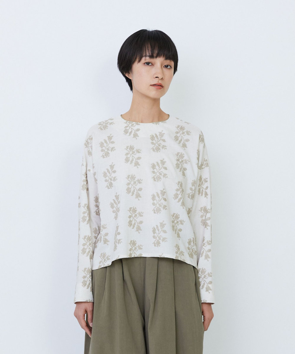 LOISIR オリジナル柄刺繍ボクシーブラウス キナリ