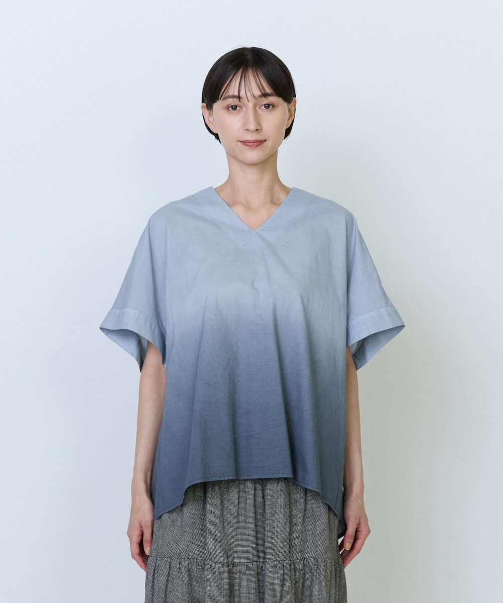 LOISIR インドコットンボイルハンド段染めブラウス ブルー系その他