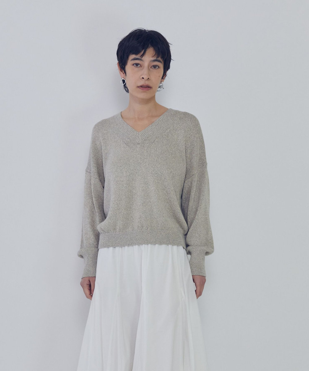 1er Arrondissement ブライトニットVネックプルオーバー ベージュ