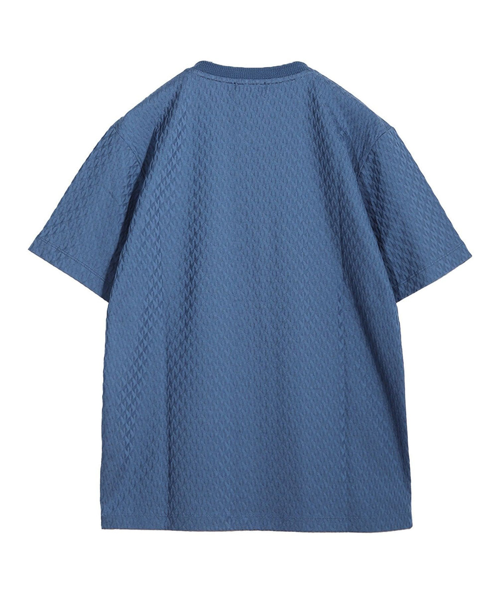MEN'S BIGI シルケット加工 変形千鳥柄リンクスTEE ブルー