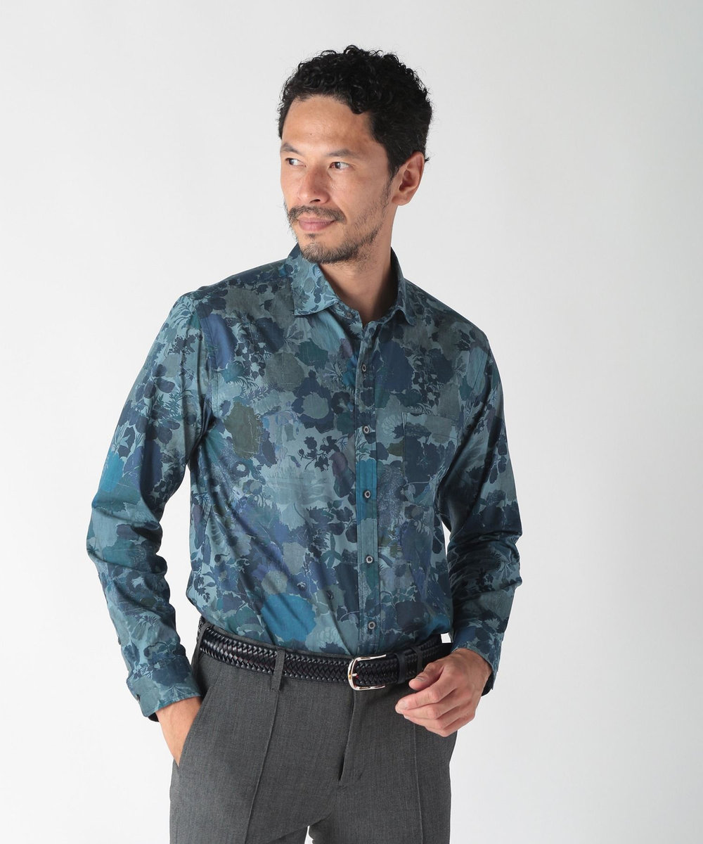 MEN'S BIGI エスニックLibertyプリントシャツ ネイビー