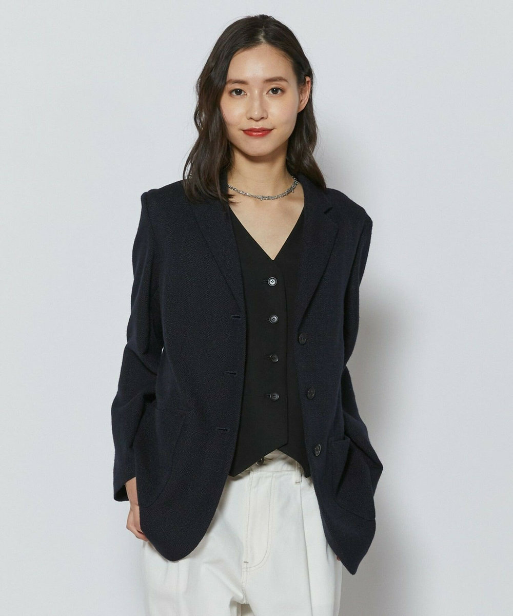 L'EQUIPE シルク混シャンブレージャケット ネイビー