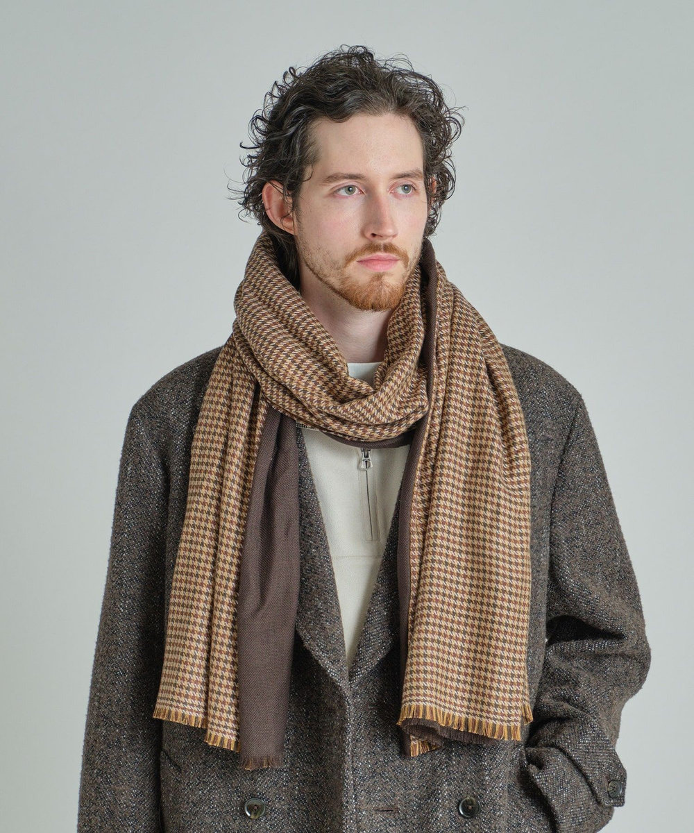 MEN'S BIGI カシミヤ混リバーシブルマフラー ブラウン