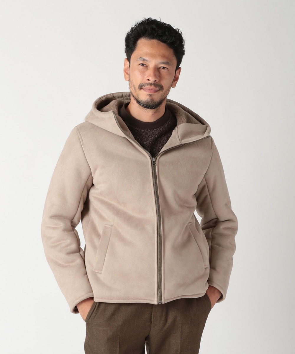 MEN'S BIGI テックレザームートンパーカー ベージュ