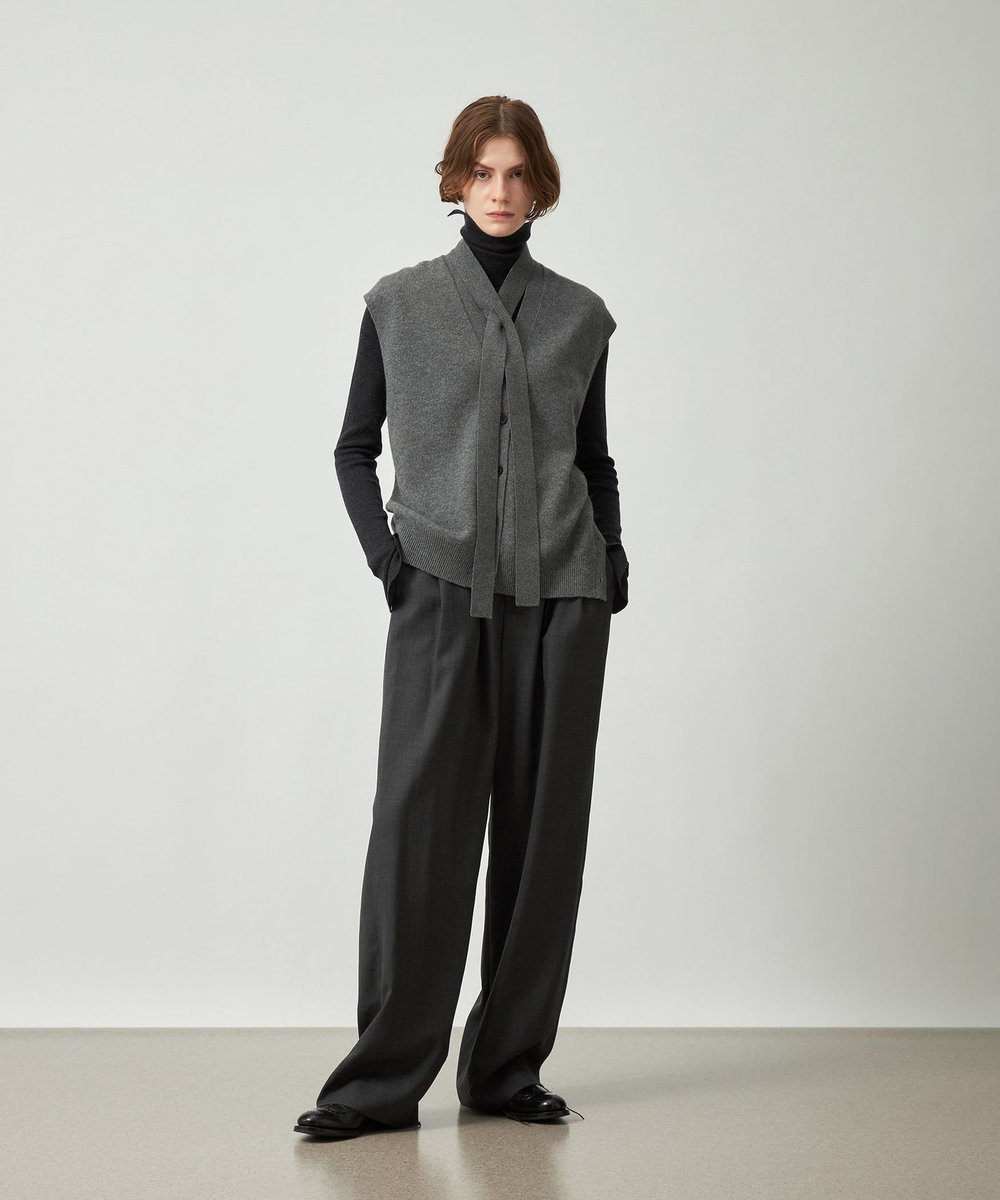 DÉPAREILLÉ WASHABLE WOOL WAIST BELT PANTS / ウォッシャブルウールウエストベルトパンツ チャコールグレー