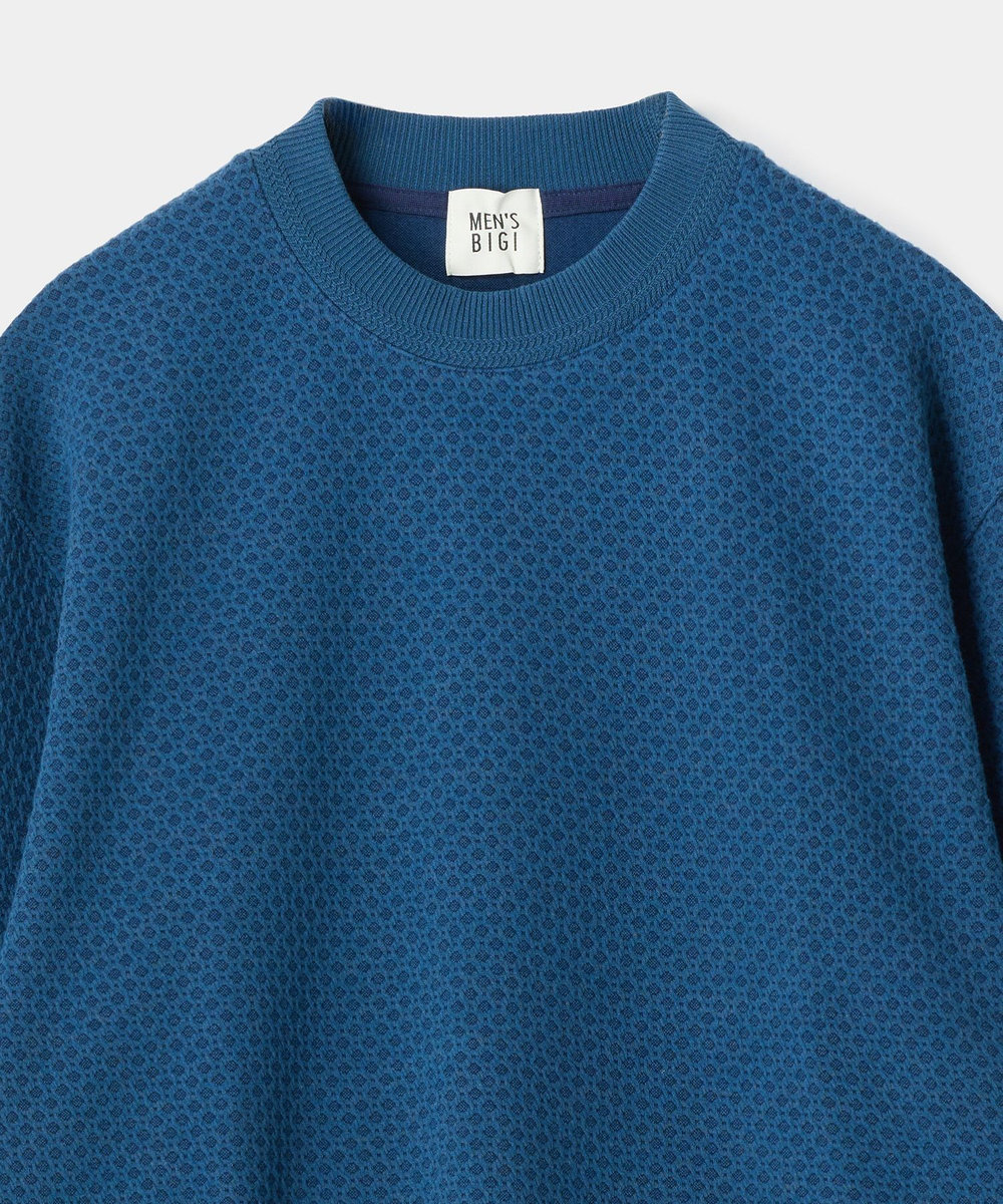MEN'S BIGI ウール混フクレジャカード モックネックロングTEE［ストレッチ］ ターコイズブルー