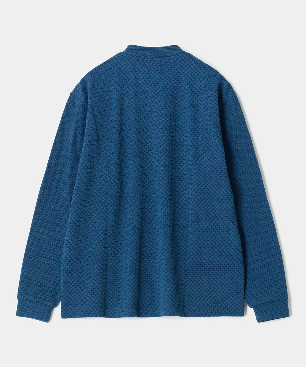 MEN'S BIGI ウール混フクレジャカード モックネックロングTEE［ストレッチ］ ターコイズブルー