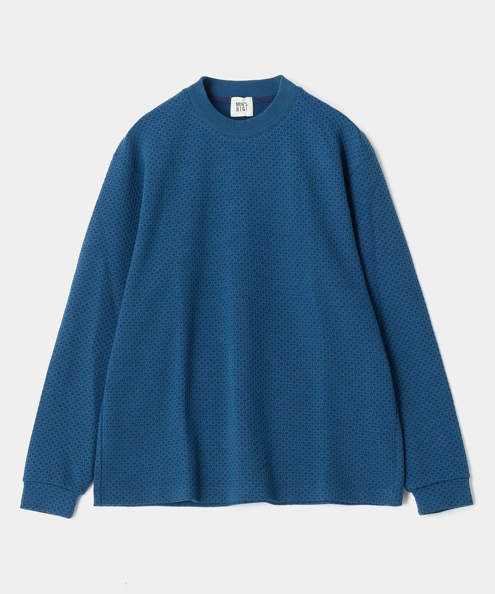 MEN'S BIGI ウール混フクレジャカード モックネックロングTEE［ストレッチ］ ターコイズブルー