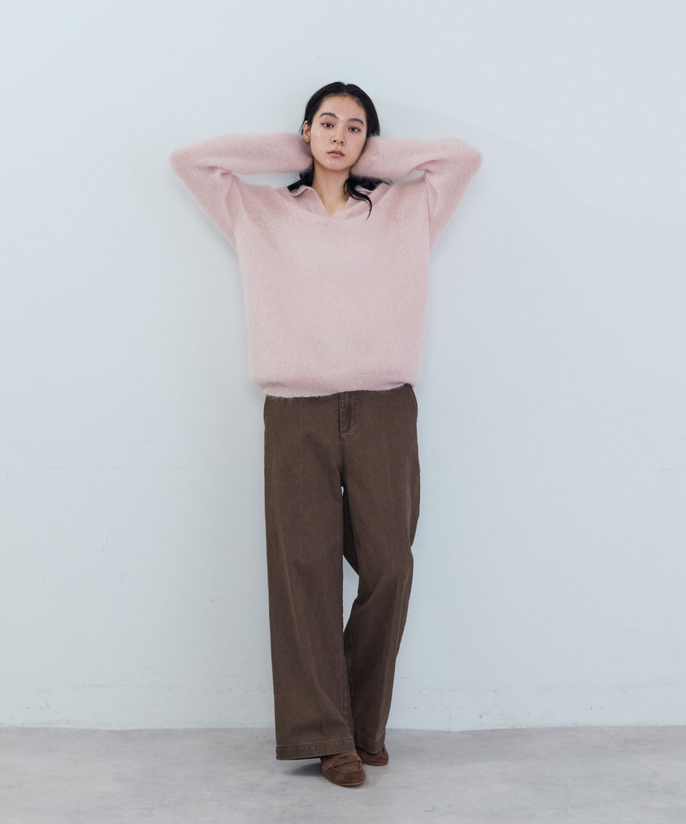 ADIEU TRISTESSE 《石上美津江さんコラボ》キッドモヘア片畦ポロニット ピンク