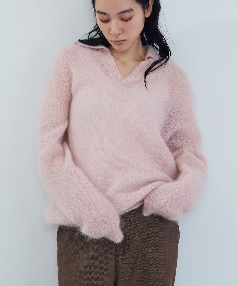 ADIEU TRISTESSE 《石上美津江さんコラボ》キッドモヘア片畦ポロニット ピンク