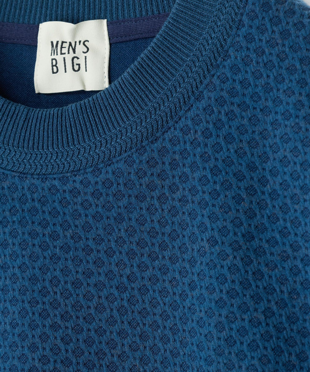 MEN'S BIGI ウール混フクレジャカード モックネックロングTEE［ストレッチ］ ターコイズブルー