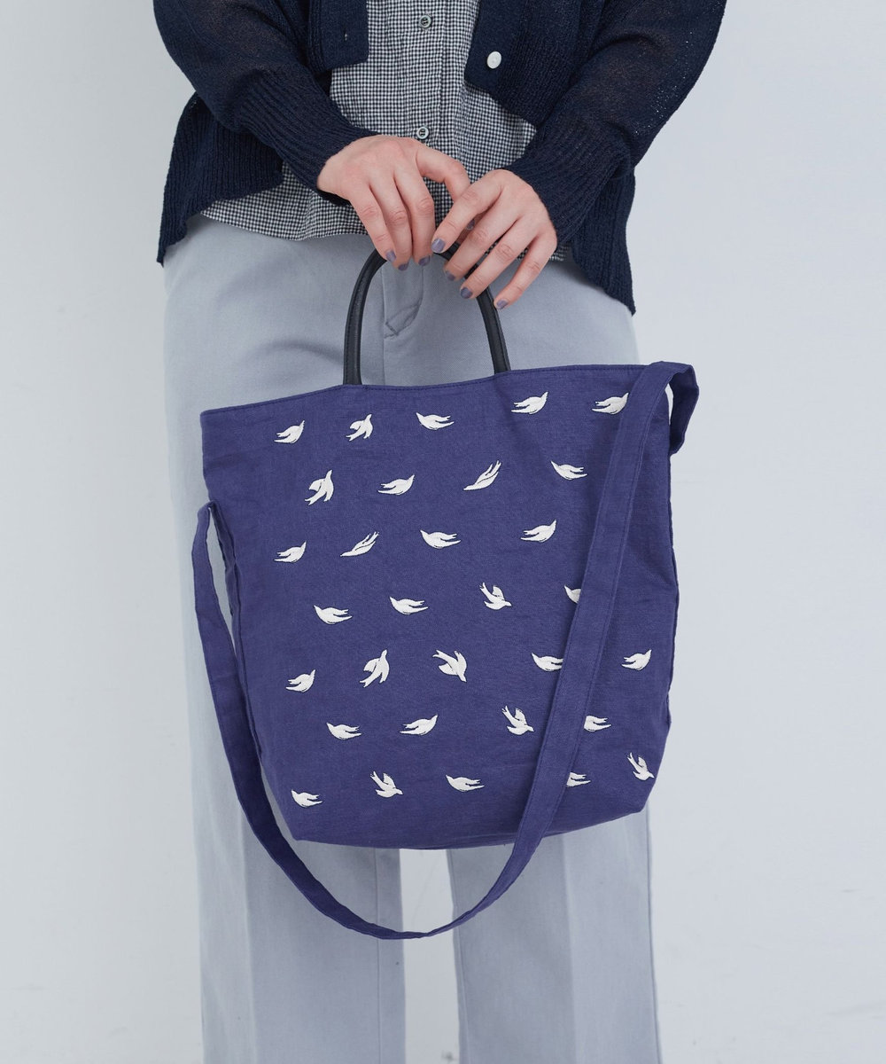ADIEU TRISTESSE 【2way】トリ刺繍バッグ ブルー
