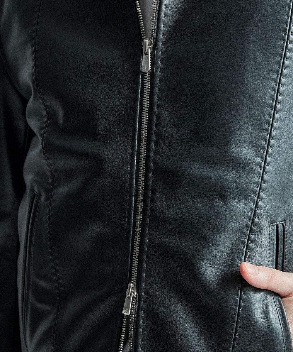 MEN'S BIGI スタンドカラーシングルライダース シープレザージャケット ブラック