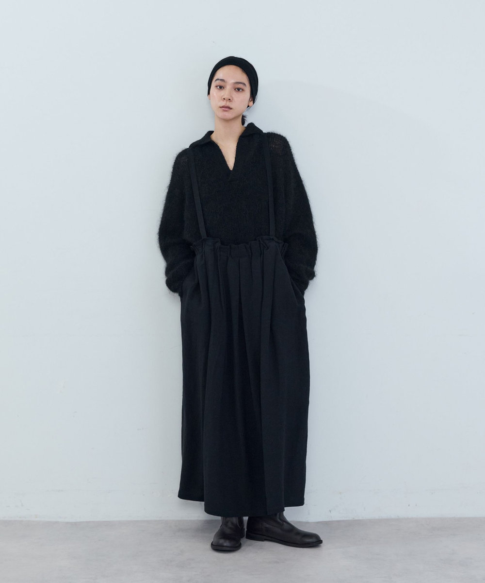ADIEU TRISTESSE 麻レーヨンサスペンダースカート ブラック