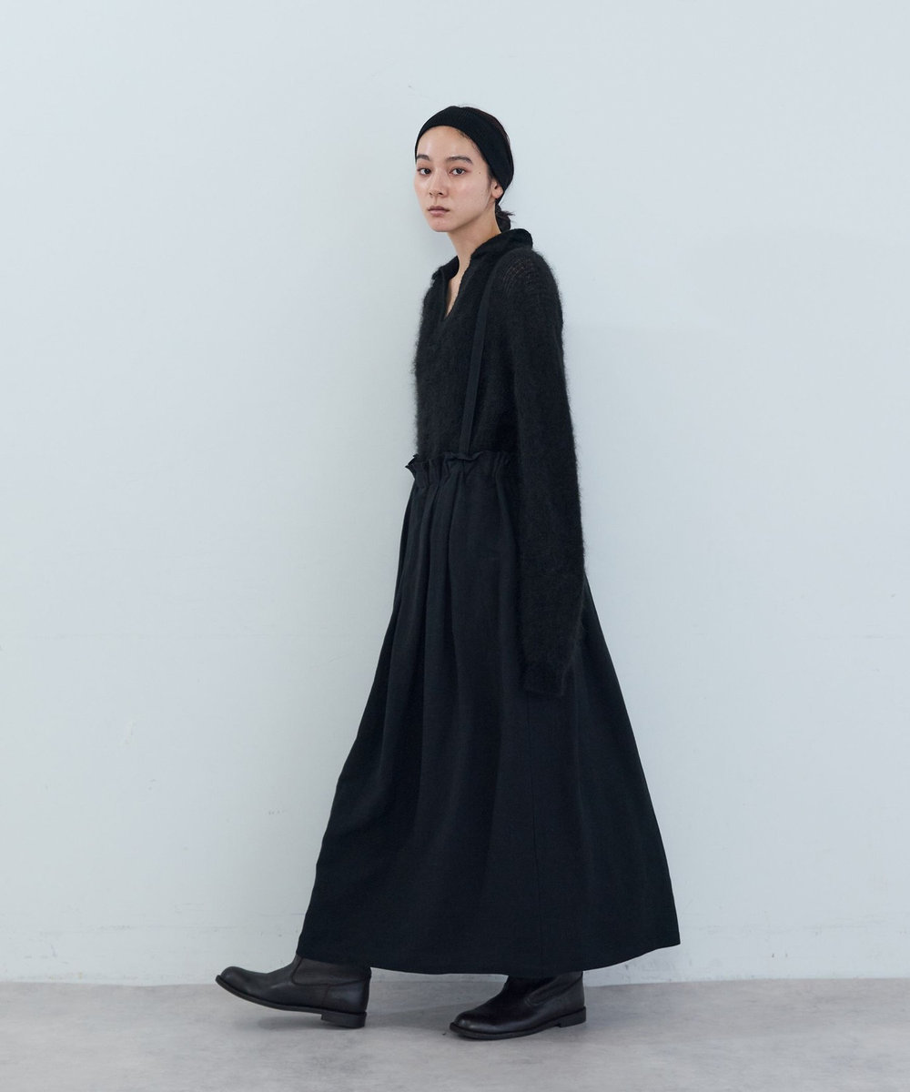 ADIEU TRISTESSE 麻レーヨンサスペンダースカート ブラック