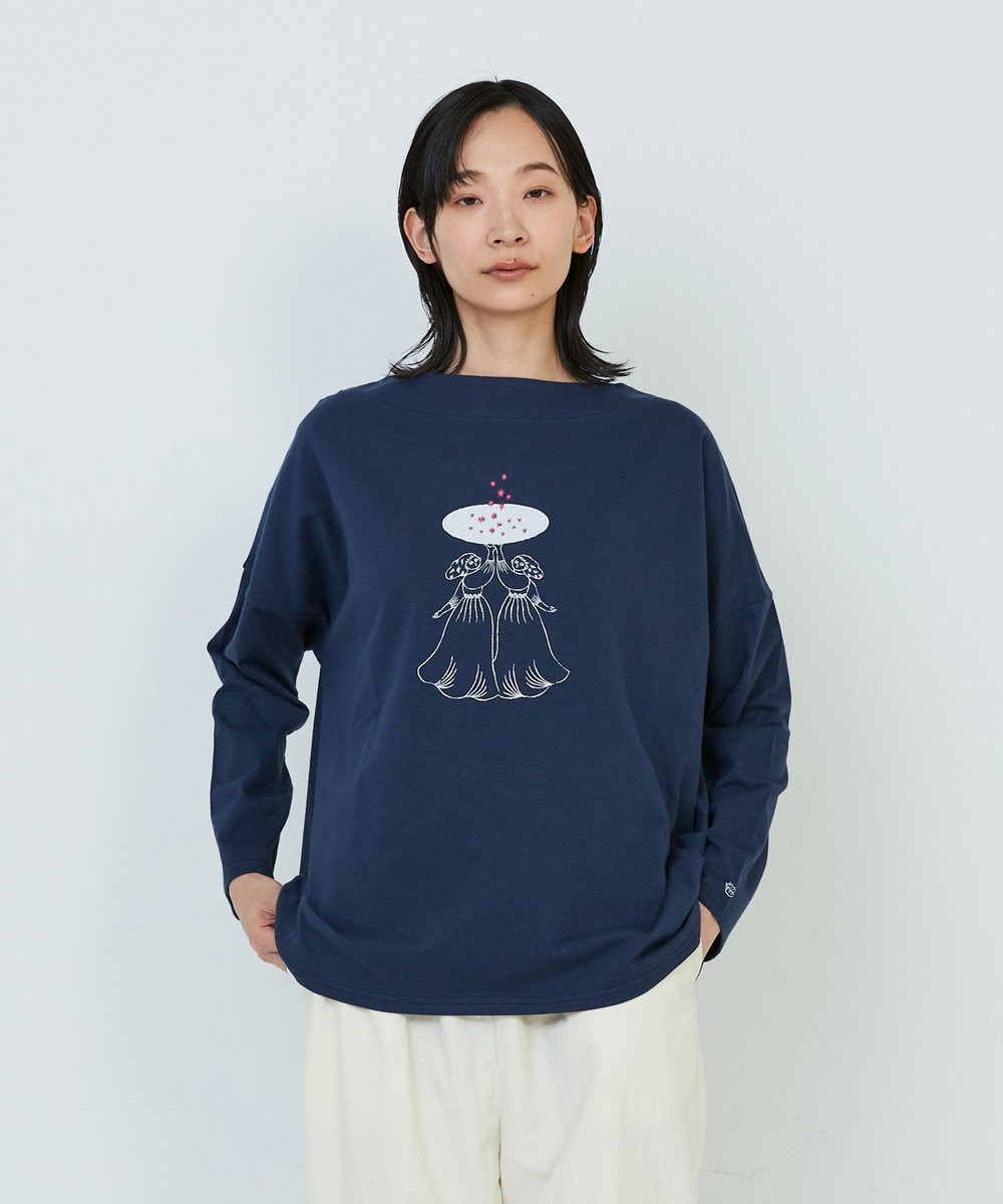 ADIEU TRISTESSE 【杉本さなえさんコラボ】星座プリントロングスリーブＴシャツ ネイビー
