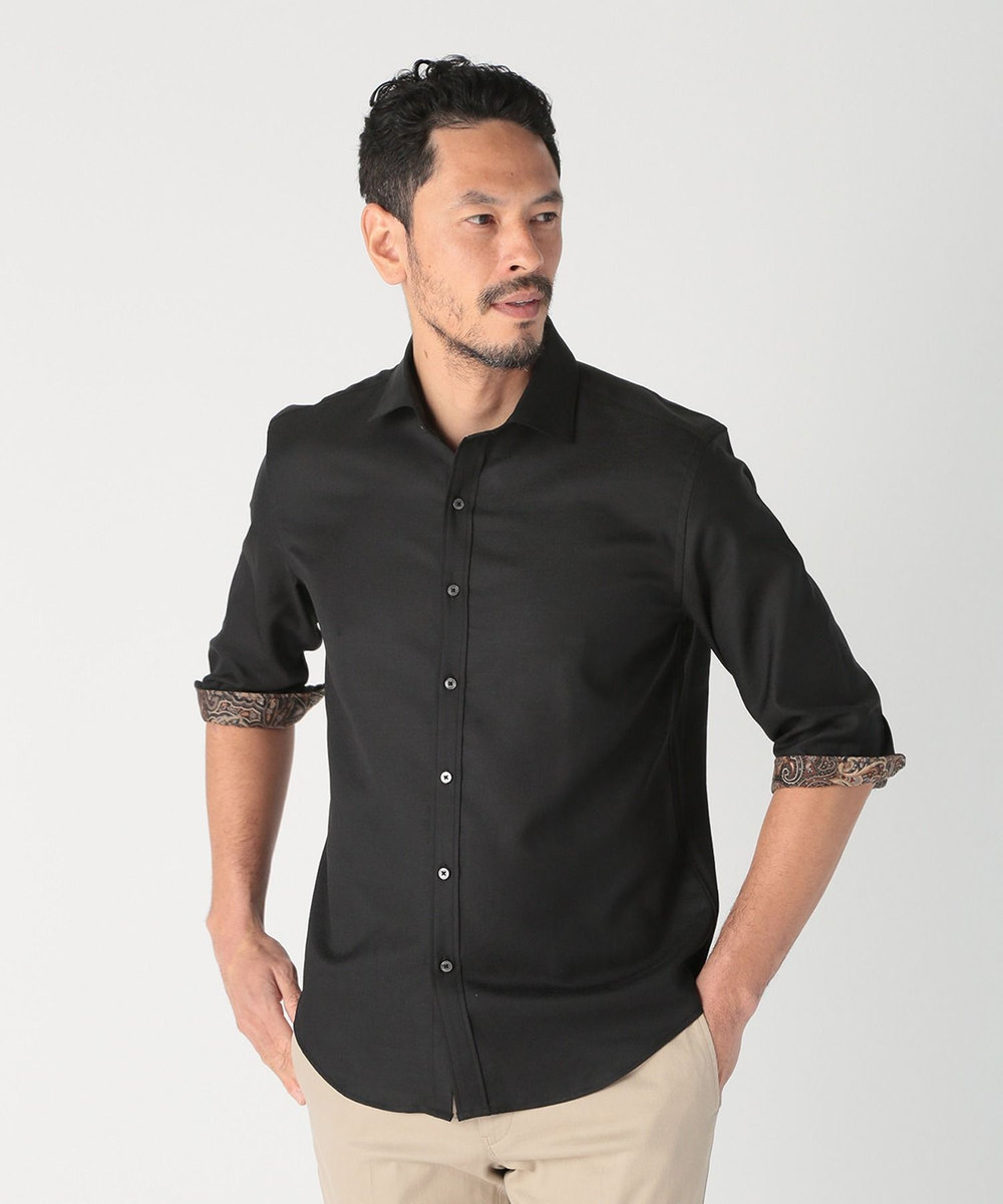 MEN'S BIGI オクシィジュエルストレッチ七分袖シャツ〈ストレッチ〉 ブラック