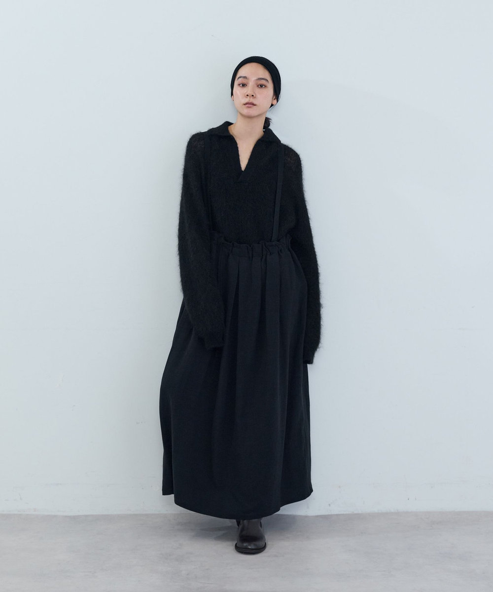ADIEU TRISTESSE 麻レーヨンサスペンダースカート ブラック